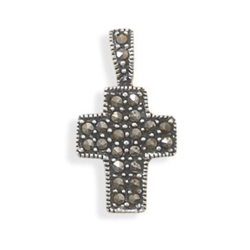 Marcasite Cross Small Pendant - 925 Sterling Silver